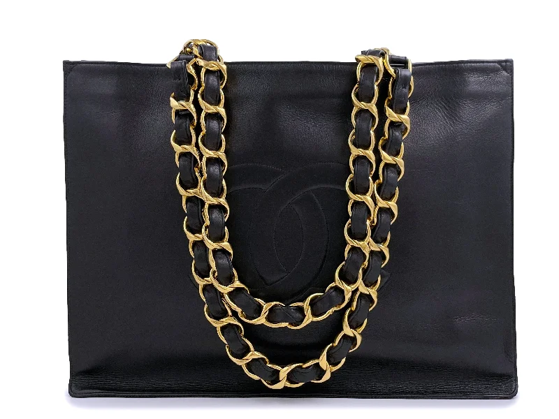 Chanel Vintage 1994 Timeless Shopper Chunky Chain Tote Bag 24k GHW Black