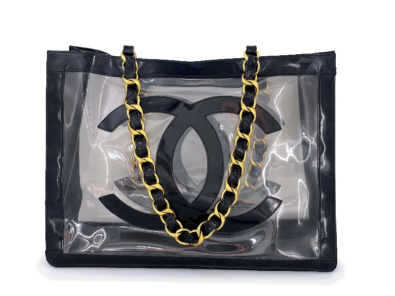 Chanel Vintage "Barbie" Clear Black Patent PVC Chunky Chain Tote Bag 24k GHW