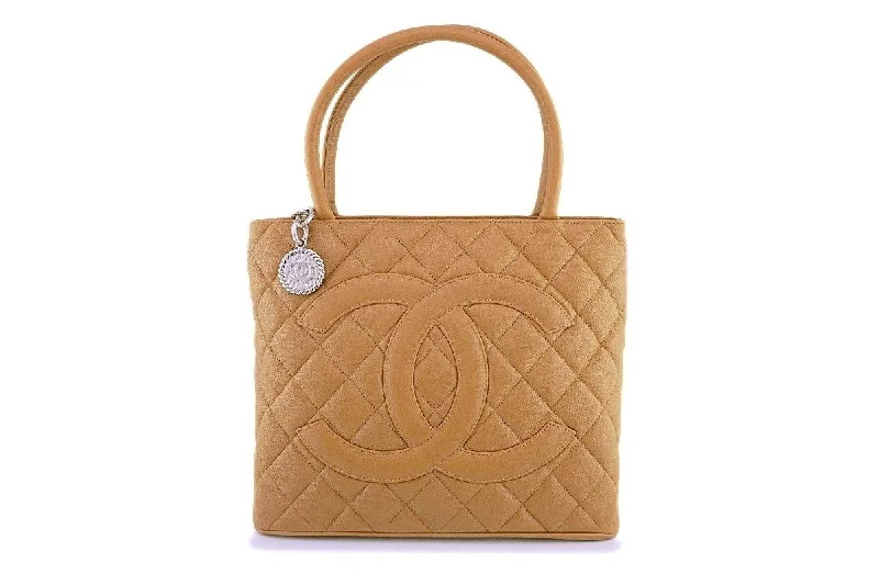 Chanel Vintage Beige Caviar Classic Medallion Tote Bag SHW