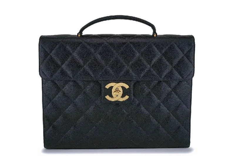 Chanel Vintage Black Caviar Briefcase Tote Bag 24k GHW