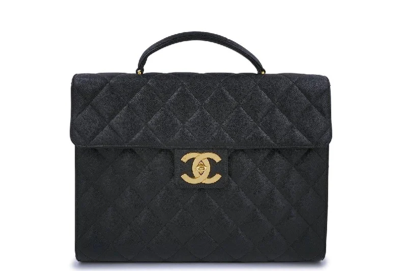 Chanel Vintage Black Caviar Briefcase Tote Bag 24k GHW