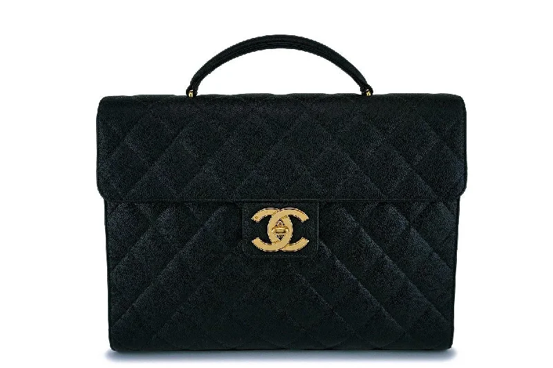 Chanel Vintage Black Caviar Classic Briefcase Tote Bag 24k GHW