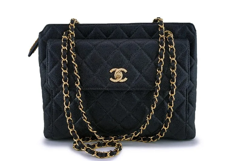 Chanel Vintage Black Caviar Classic Flap Tote Bag 24k GHW