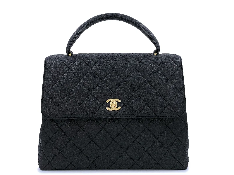 Chanel Vintage Black Caviar Classic Kelly Tote Bag 24k GHW