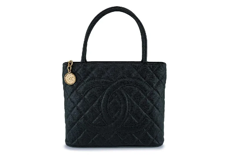 Chanel Vintage Black Caviar Classic Medallion Shopper Tote Bag GHW