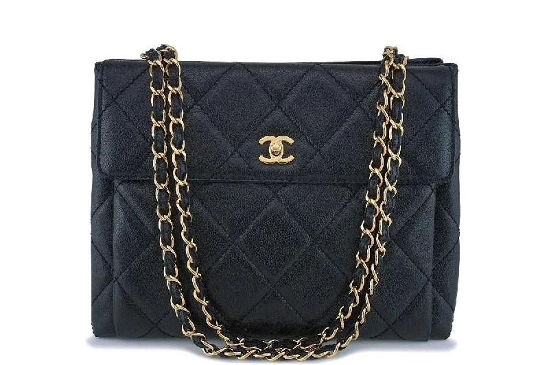 Chanel Vintage Black Caviar Classic Shopper Tote w/Flap Bag 24k GHW