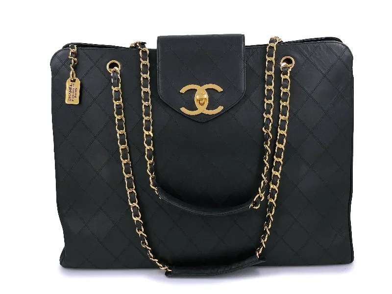 Chanel Vintage Black Supermodel XL Weekender Tote Bag 24k GHW