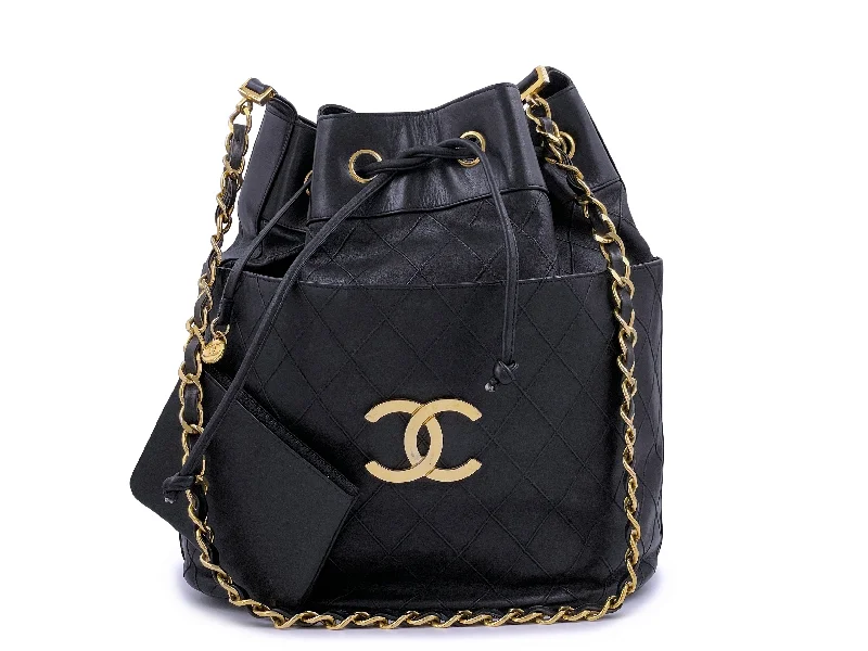 Chanel Vintage Bucket Drawstring Bag Large Black Tote 24k GHW