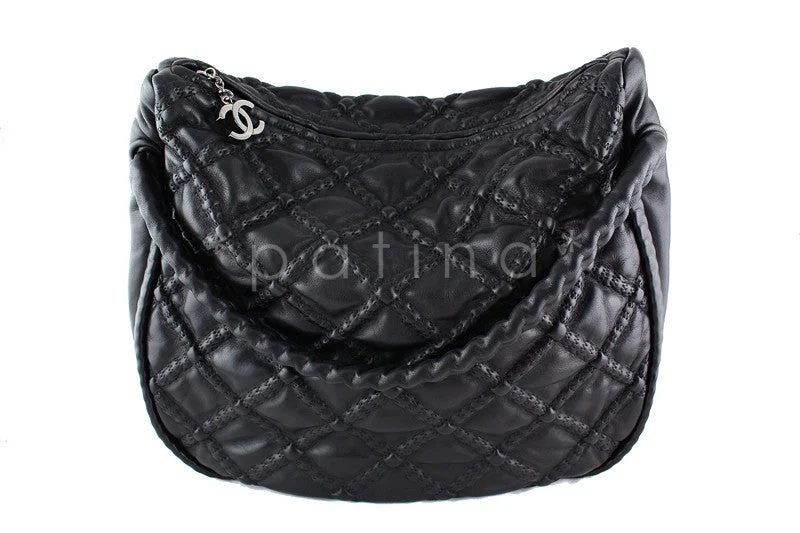 Chanel Black Hidden Chain Soft Quilted Hobo Tote Bag