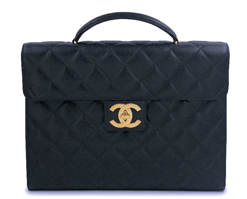 Like New Chanel 1996 Vintage Black Caviar Briefcase Tote Bag 24k GHW