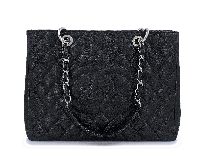 Pristine Chanel Black Caviar Grand Shopper Tote GST Bag SHW