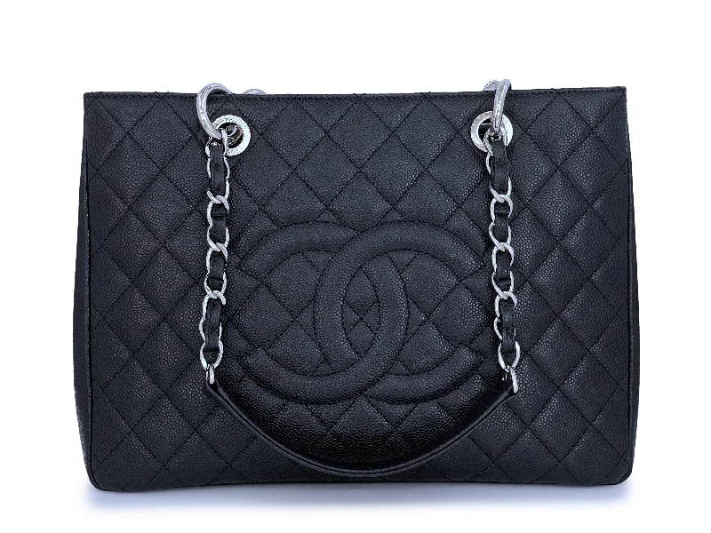 Pristine Chanel Black Caviar Grand Shopper Tote GST Bag SHW