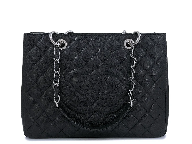 Pristine Chanel Black Caviar Grand Shopper Tote GST Bag SHW