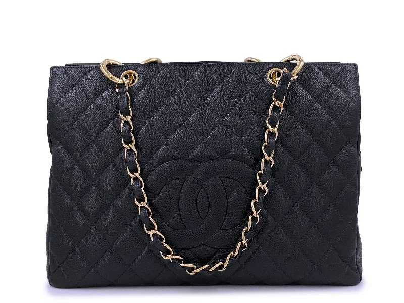 Pristine Chanel Vintage 2002 Black Caviar Timeless GST Shopper Tote Bag 24k GHW