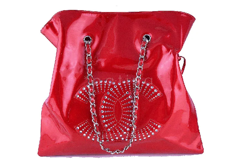 Rare Chanel XL Red Patent Leather Strass Crystals Bon Bons Tote Bag