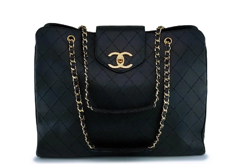 *rare condition* Chanel Vintage Black Weekender Supermodel XL Shopper Tote Bag 24k GHW