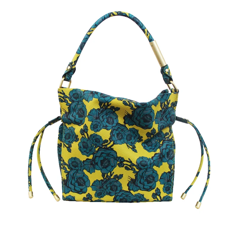 Naomi Drawstring Tote in Lemon & Teal