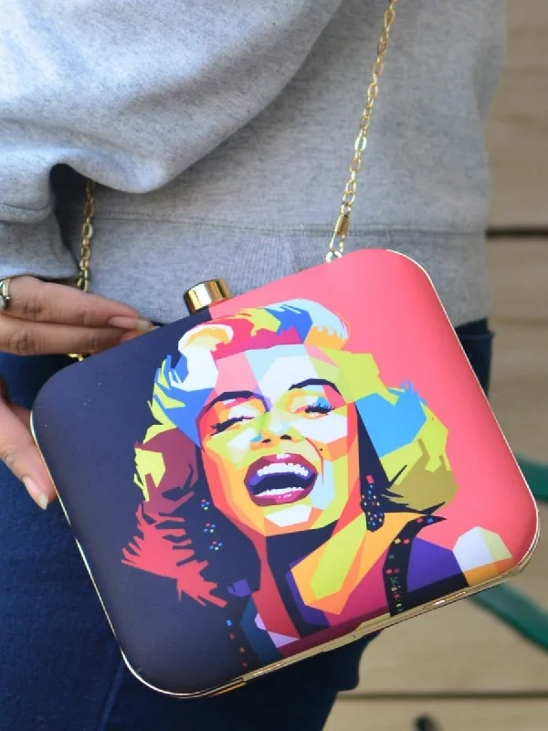 Art Printed on Silk Rectangular Clutch With Both Side Same Design And Sling Chain Included