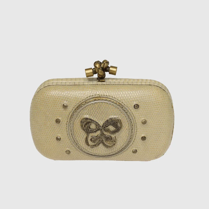 Beige Butterfly Motif Knot Clutch