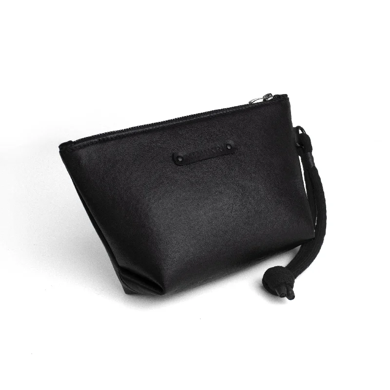 Black leather makeup / clutch bag