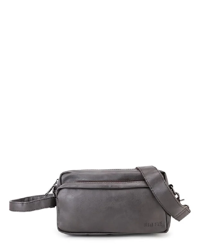 Distressed Leather Flight Crossbody Pouch - Brown