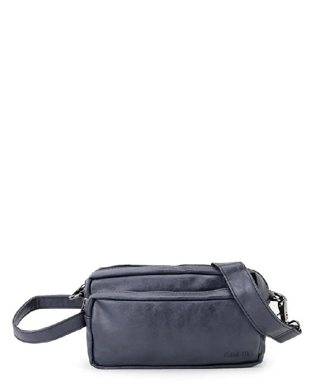 Distressed Leather Flight Crossbody Pouch - Navy