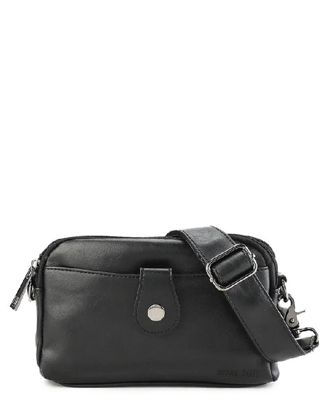 Distressed Leather Legacy Crossbody Pouch Bag - Black