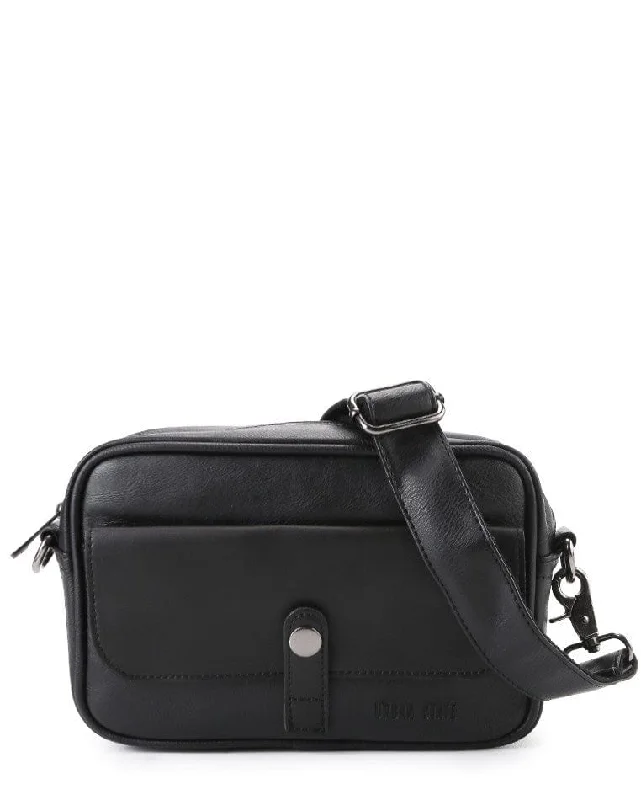 Distressed Leather Nomad Crossbody Bag - Black