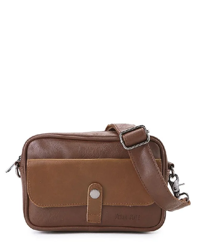 Distressed Leather Nomad Crossbody Bag - Camel