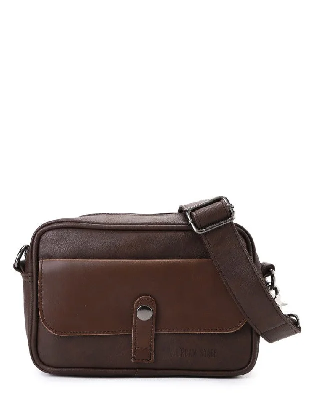 Distressed Leather Nomad Crossbody Bag - Dark Brown