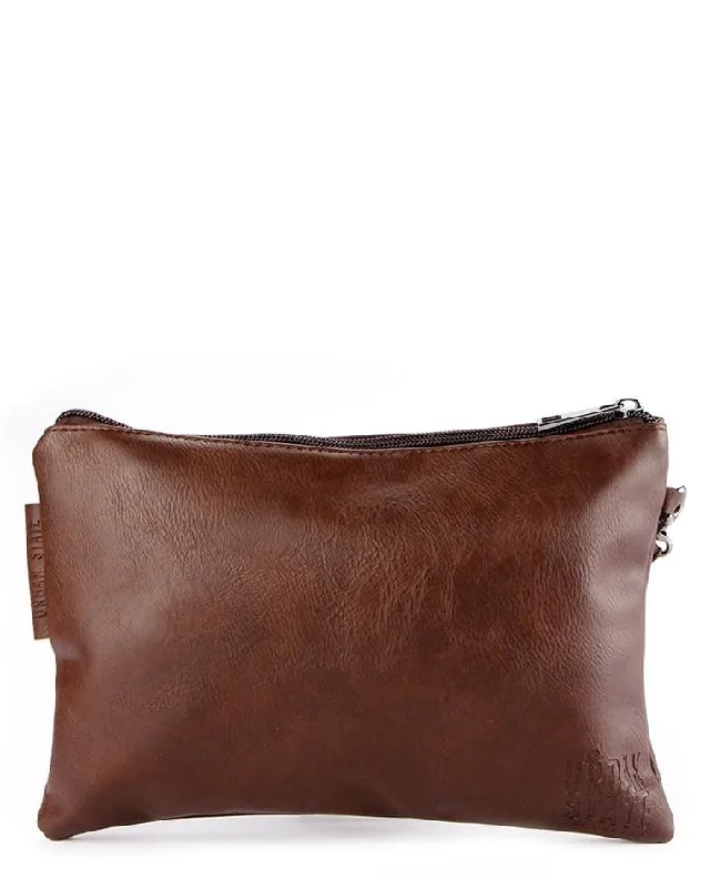 Distressed Leather Pouch Clutch - Dark Brown