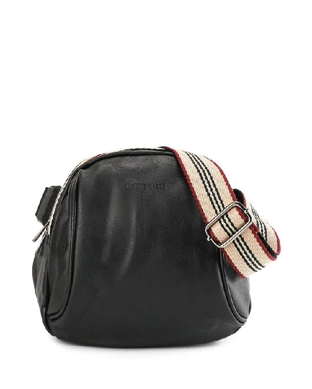 Distressed Leather Pouch Trim Crossbody Bag - Black