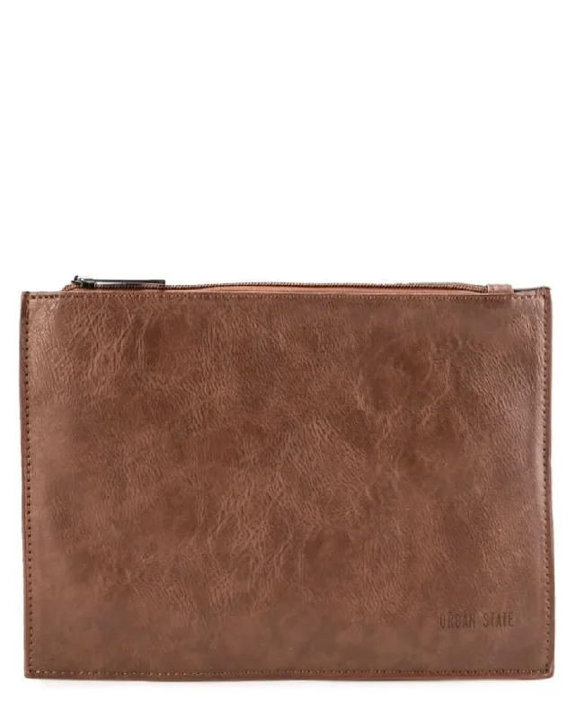 Distressed Leather Slim Pouch Clutch - Camel