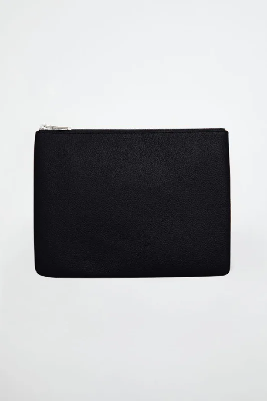 Large Leather Clutch | Black Silver