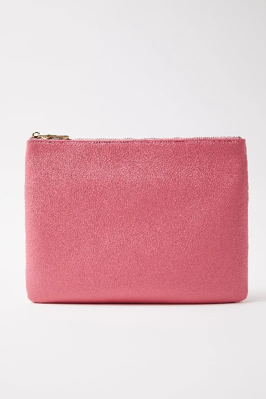 Large Leather Clutch | Bubblegum Pink Gold