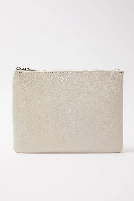 Large Leather Clutch | Cream Silver