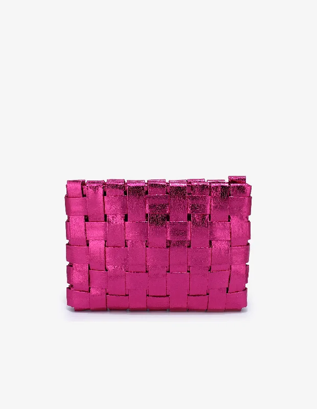 LINDY CLUTCH WOVEN LARGE HI SHINE METALLIC MAGENTA