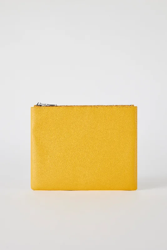 Classic Leather Clutch | Bright Yellow Silver