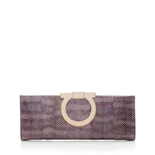 SALVATORE FERRAGAMO PYTHON LEATHER GANCINI MUSA CLUTCH