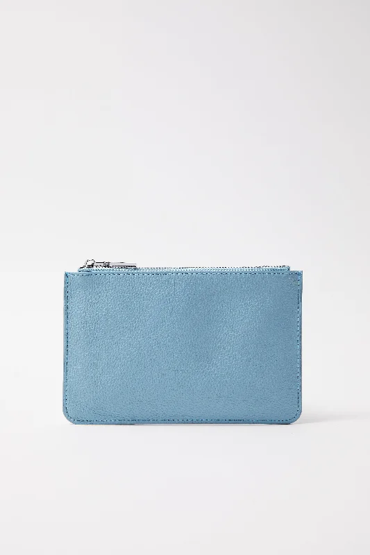 Small Leather Clutch | Blue Silver