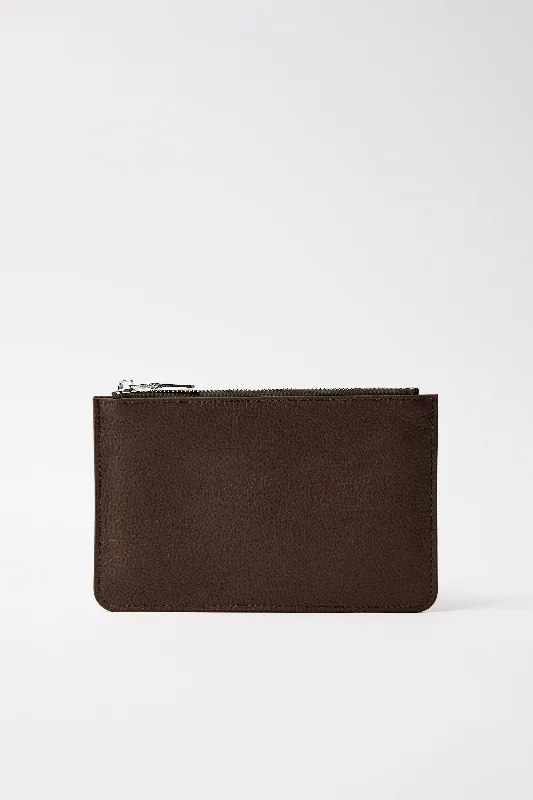 Small Leather Clutch | Chocolate Silver