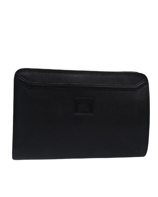 Leather Clutch Bag with Metal Fittings and Pocket