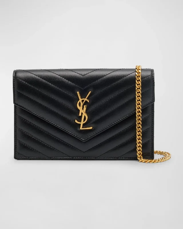 YSL SMALL QUILTED CALFSKIN LEATHER WALLET ON A CHAIN