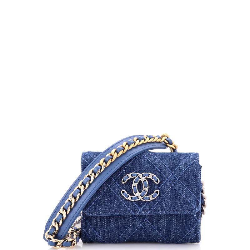 19 Flap Coin Purse With Chain Quilted Denim