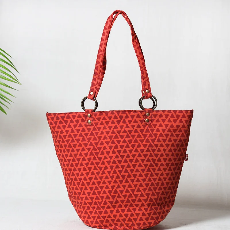 Red - Bagru Block Printed Cotton Shoulder Bag