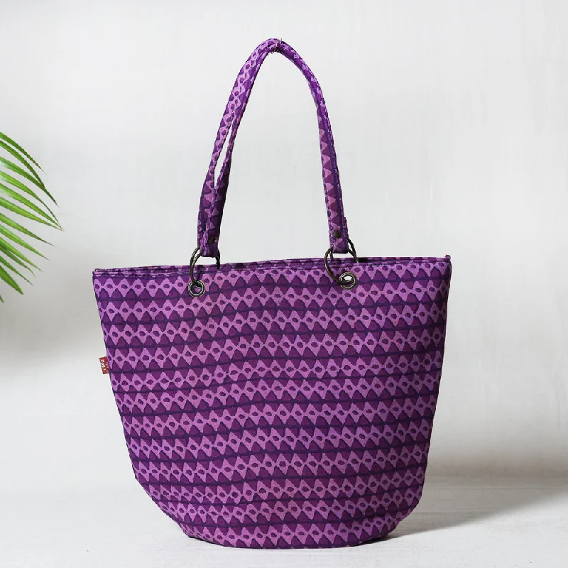 Purple - Bagru Block Printed Cotton Shoulder Bag