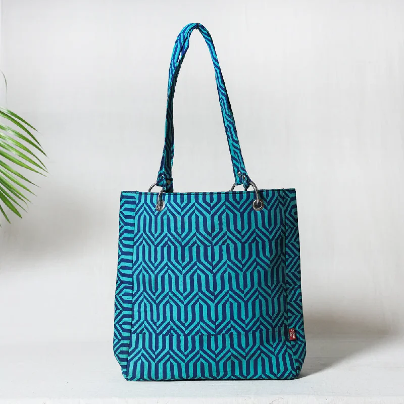 Blue - Bagru Block Printed Cotton Shoulder Bag