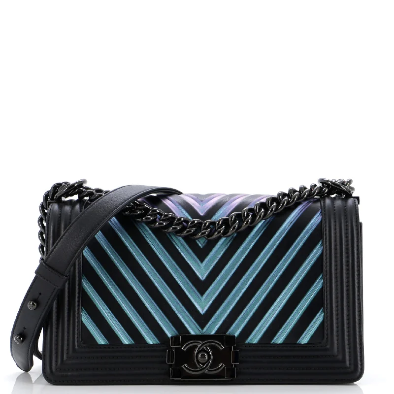 Boy Flap Bag Chevron Lambskin with Holographic PVC Old Medium