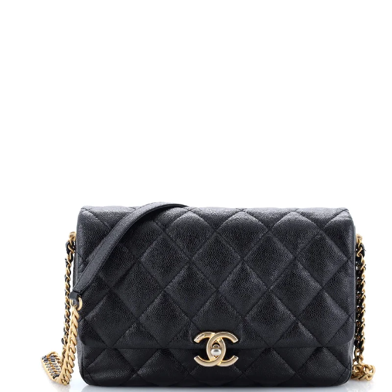 Chain Melody Flap Bag Quilted Caviar Medium