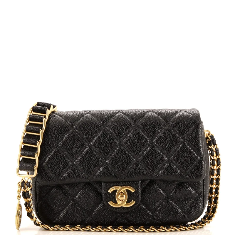 Chain Soul Flap Bag Quilted Caviar Small